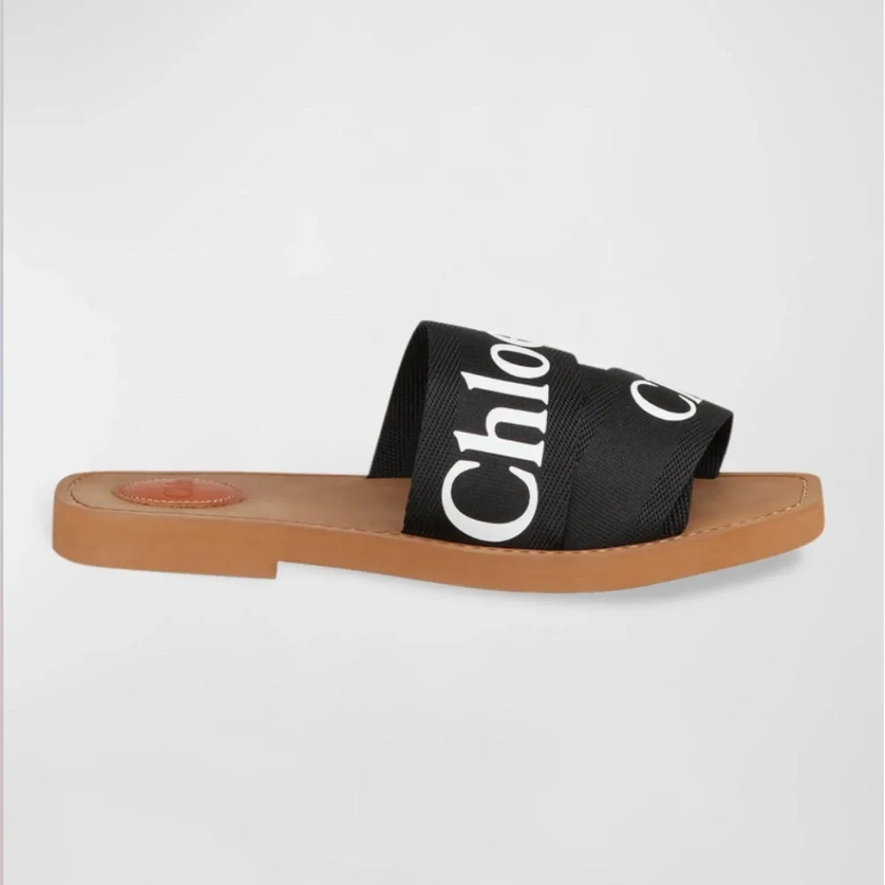 Chloe Woody Flat Logo Ribbon Slide Sandals - Picture 3 of 10